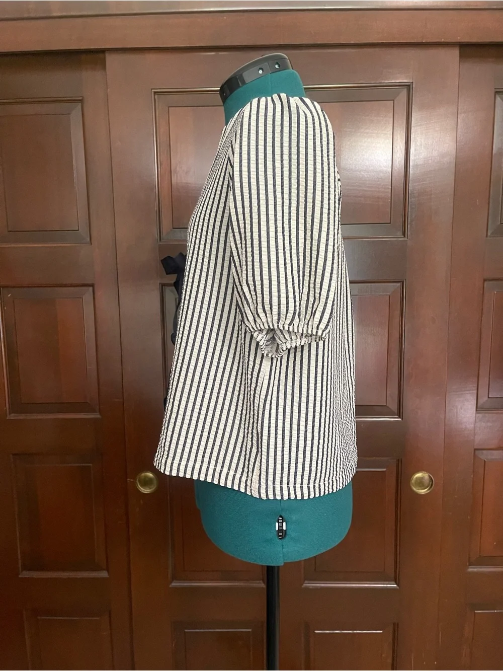 Zara Black and White Striped Puff Sleeve Tie-Front Blouse